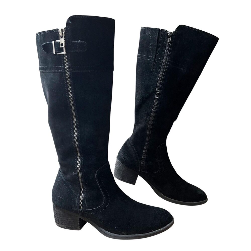 B.o.c Boots Women's Size 7.5 Black Suede Knee High Zip Buckle Riding Equestrian